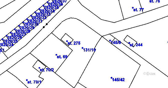 Parcela st. 131/16 v KÚ Folknáře, Katastrální mapa