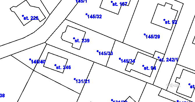 Parcela st. 145/33 v KÚ Folknáře, Katastrální mapa