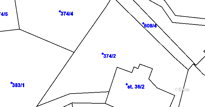 Parcela st. 374/2 v KÚ Folknáře, Katastrální mapa