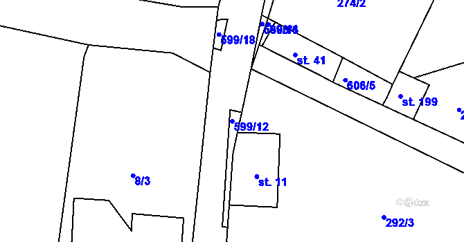 Parcela st. 599/12 v KÚ Folknáře, Katastrální mapa