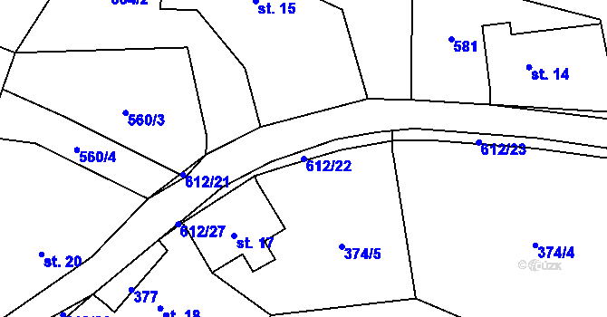 Parcela st. 612/22 v KÚ Folknáře, Katastrální mapa