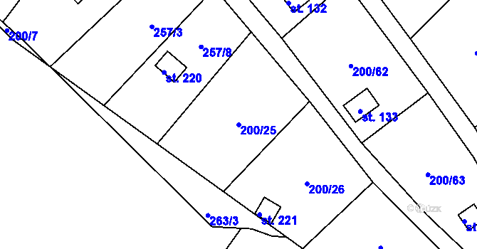 Parcela st. 200/25 v KÚ Folknáře, Katastrální mapa