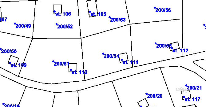 Parcela st. 200/54 v KÚ Folknáře, Katastrální mapa