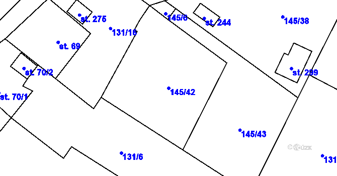 Parcela st. 145/42 v KÚ Folknáře, Katastrální mapa