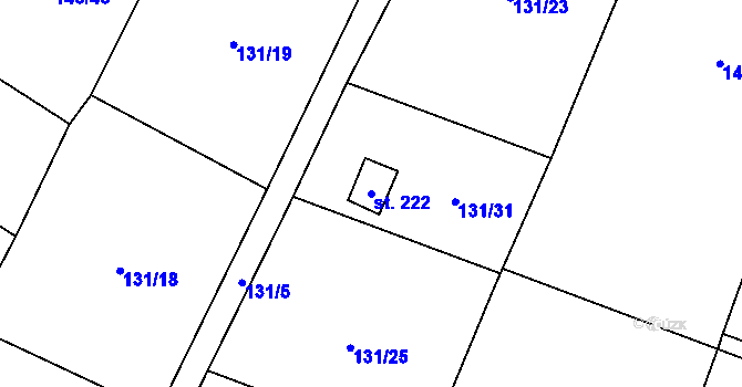 Parcela st. 222 v KÚ Folknáře, Katastrální mapa