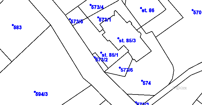 Parcela st. 85/1 v KÚ Březiny u Poličky, Katastrální mapa