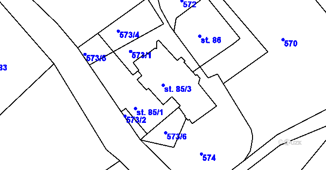 Parcela st. 85/3 v KÚ Březiny u Poličky, Katastrální mapa