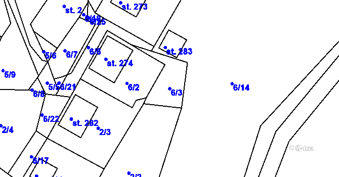 Parcela st. 6/3 v KÚ Březiny u Poličky, Katastrální mapa