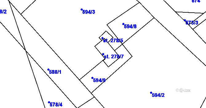 Parcela st. 278/7 v KÚ Březiny u Poličky, Katastrální mapa