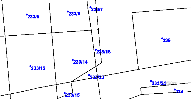 Parcela st. 233/16 v KÚ Březiny u Poličky, Katastrální mapa