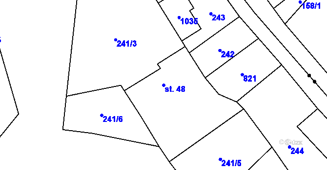 Parcela st. 48 v KÚ Březná, Katastrální mapa