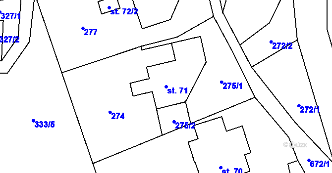 Parcela st. 71 v KÚ Březná, Katastrální mapa