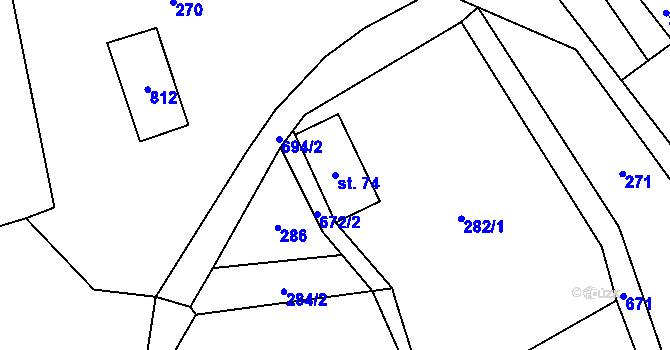 Parcela st. 74 v KÚ Březná, Katastrální mapa