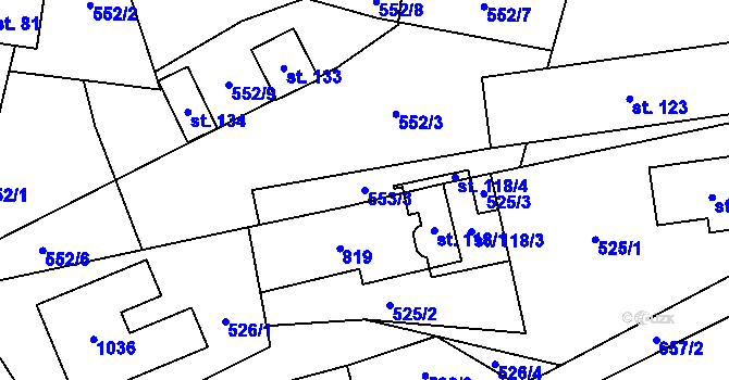 Parcela st. 553/3 v KÚ Březná, Katastrální mapa