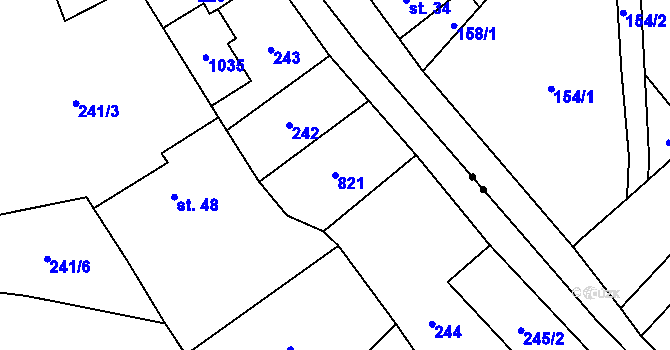 Parcela st. 821 v KÚ Březná, Katastrální mapa