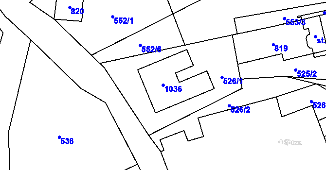 Parcela st. 1036 v KÚ Březná, Katastrální mapa