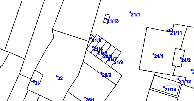 Parcela st. 21/5 v KÚ Březnice, Katastrální mapa