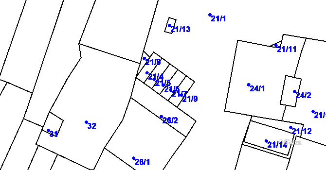 Parcela st. 21/6 v KÚ Březnice, Katastrální mapa