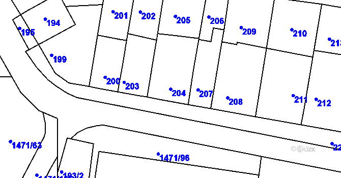Parcela st. 204 v KÚ Březnice, Katastrální mapa