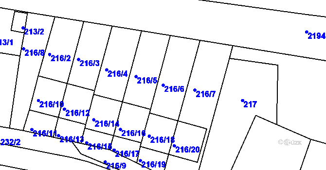 Parcela st. 216/6 v KÚ Březnice, Katastrální mapa
