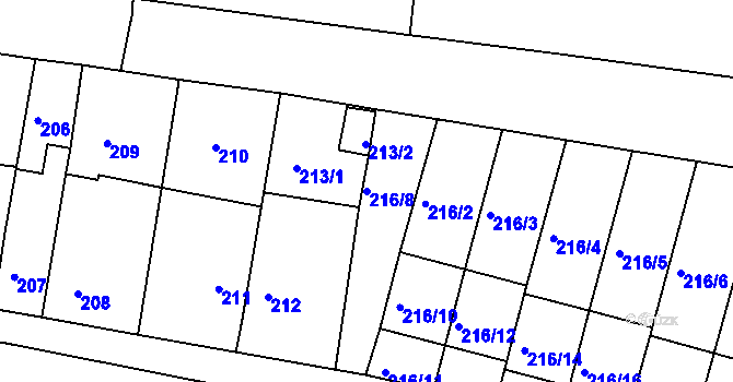Parcela st. 216/8 v KÚ Březnice, Katastrální mapa
