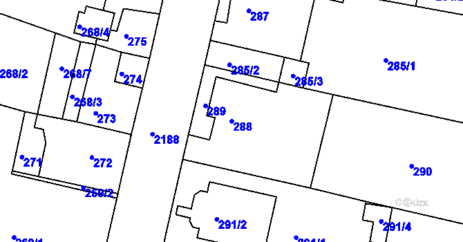 Parcela st. 288 v KÚ Březnice, Katastrální mapa
