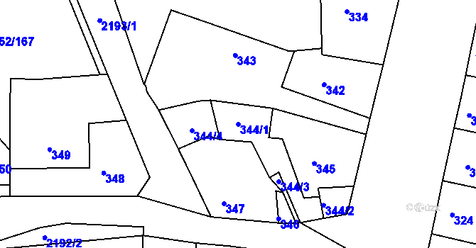 Parcela st. 344/1 v KÚ Březnice, Katastrální mapa