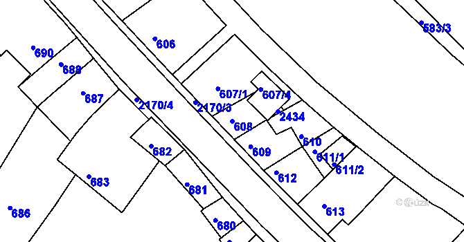 Parcela st. 608 v KÚ Březnice, Katastrální mapa