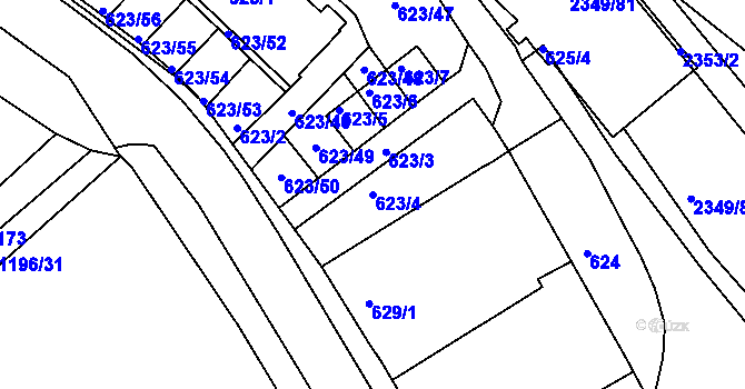 Parcela st. 623/4 v KÚ Březnice, Katastrální mapa