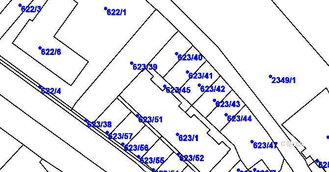 Parcela st. 623/45 v KÚ Březnice, Katastrální mapa