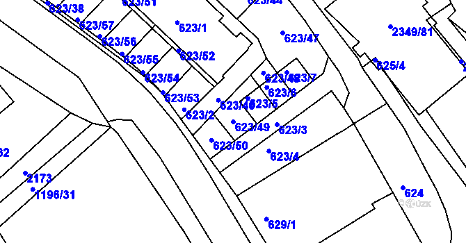 Parcela st. 623/49 v KÚ Březnice, Katastrální mapa