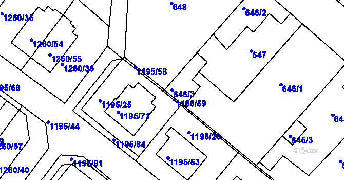 Parcela st. 646/3 v KÚ Březnice, Katastrální mapa