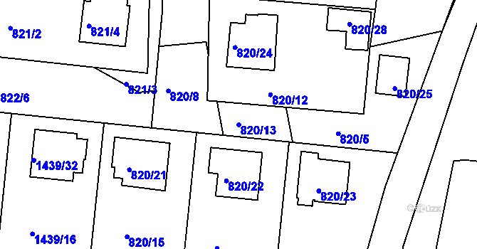 Parcela st. 820/13 v KÚ Březnice, Katastrální mapa