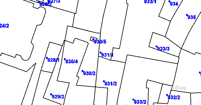 Parcela st. 931/1 v KÚ Březnice, Katastrální mapa