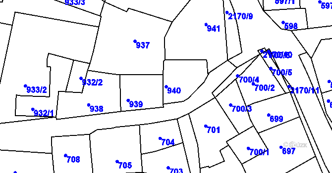 Parcela st. 940 v KÚ Březnice, Katastrální mapa