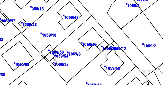 Parcela st. 1059/49 v KÚ Březnice, Katastrální mapa