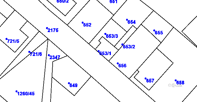 Parcela st. 653/1 v KÚ Březnice, Katastrální mapa