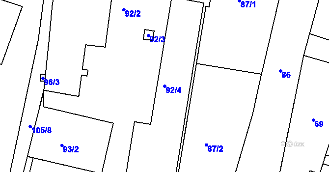 Parcela st. 92/4 v KÚ Březnice, Katastrální mapa