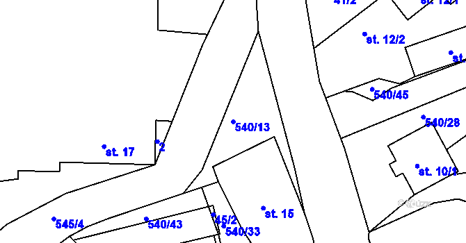 Parcela st. 540/13 v KÚ Přední Poříčí, Katastrální mapa