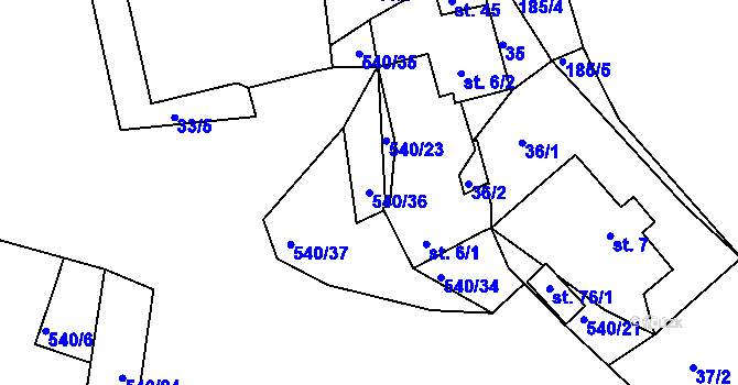 Parcela st. 540/36 v KÚ Přední Poříčí, Katastrální mapa