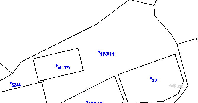 Parcela st. 178/11 v KÚ Přední Poříčí, Katastrální mapa