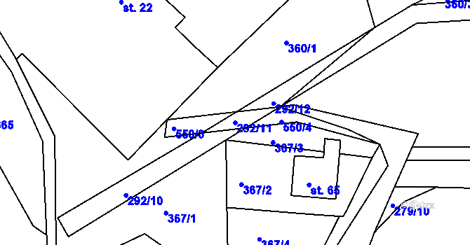 Parcela st. 292/11 v KÚ Přední Poříčí, Katastrální mapa