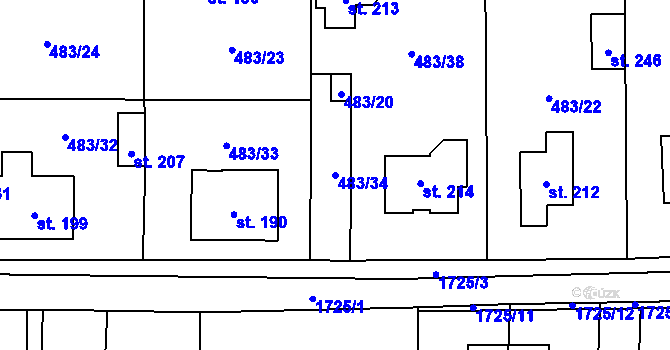 Parcela st. 483/34 v KÚ Březnice u Bechyně, Katastrální mapa