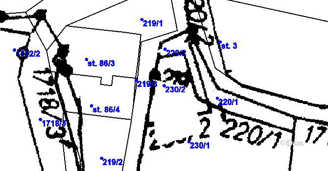 Parcela st. 230/2 v KÚ Březnice u Bechyně, Katastrální mapa