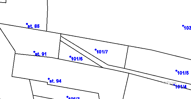 Parcela st. 101/7 v KÚ Březnice u Bechyně, Katastrální mapa