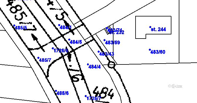Parcela st. 483/43 v KÚ Březnice u Bechyně, Katastrální mapa