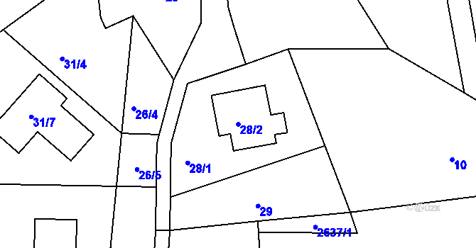 Parcela st. 28/2 v KÚ Březnice u Zlína, Katastrální mapa