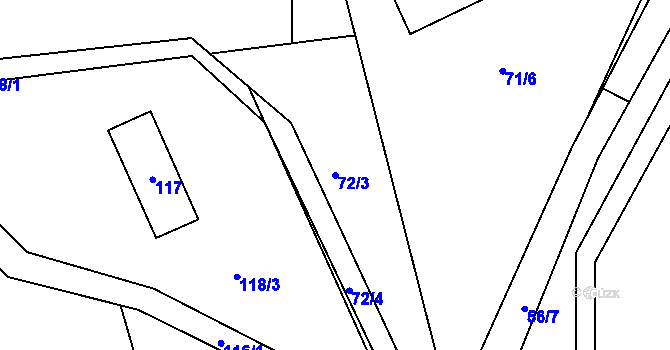 Parcela st. 72/3 v KÚ Březnice u Zlína, Katastrální mapa