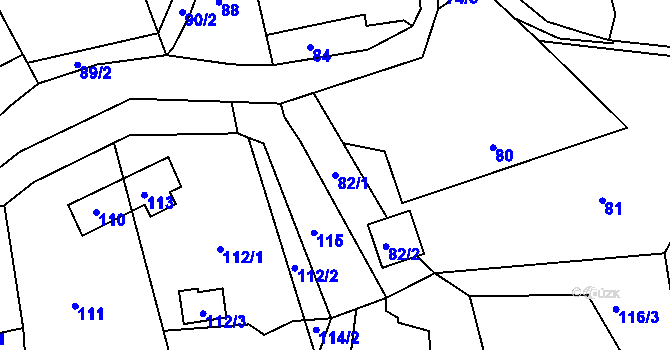 Parcela st. 82/1 v KÚ Březnice u Zlína, Katastrální mapa