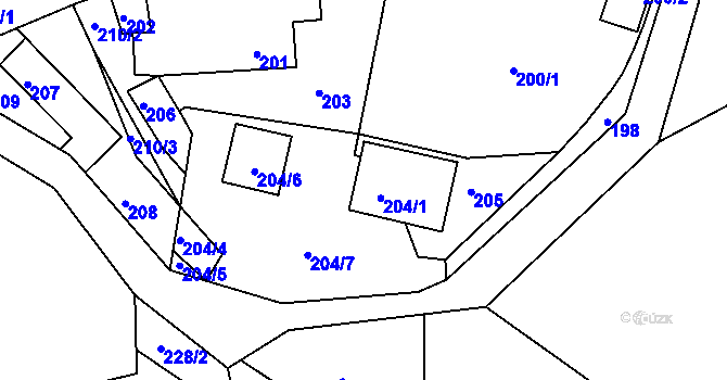 Parcela st. 204/1 v KÚ Březnice u Zlína, Katastrální mapa